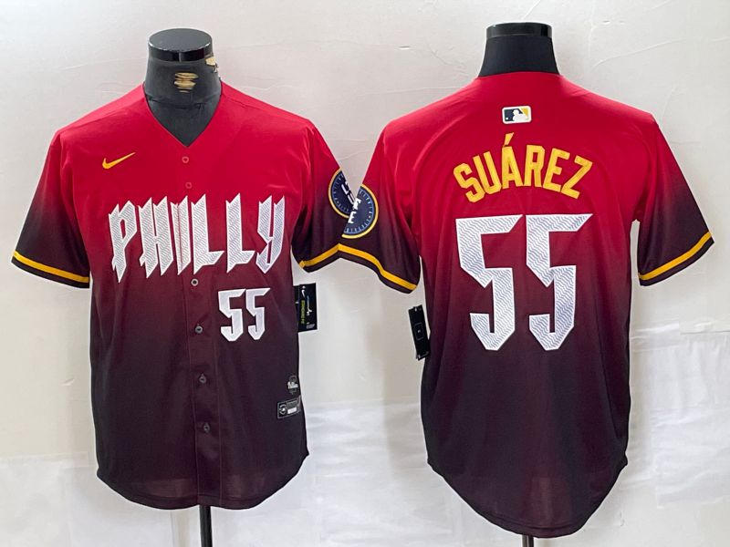 Men Philadelphia Phillies 55 Suarez Red City Edition Nike 2024 MLB Jersey style 5